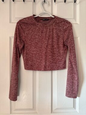 SHEIN Marled Long Sleeve Crop Top in Wine
